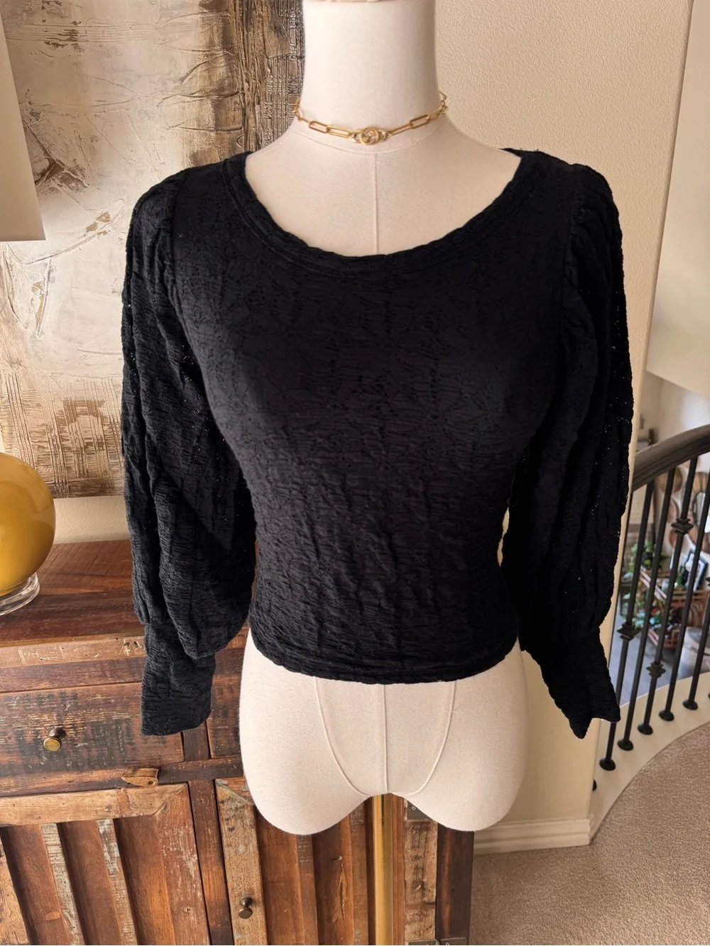 Free People Tea Time Round Neck Long Sleeve Lace Top - XS